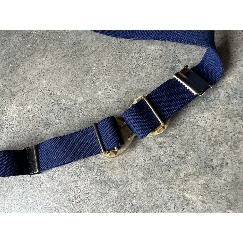 VIntage 80's Elastic Stretch Waist Belt Metal SeaShell Buckle Navy Nautical‎